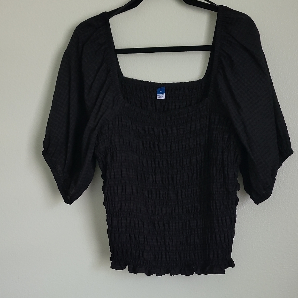 Old Navy Black Smocked Blouse